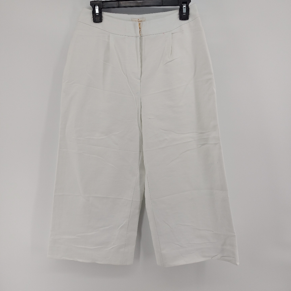 kate spade White Cotton Pleated Cropped Wide Leg Culotte Size 2